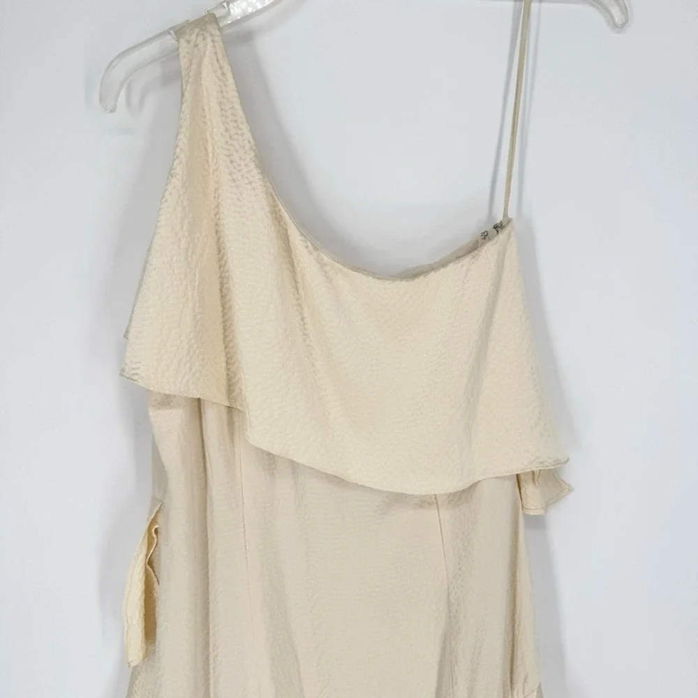 Haney Rae Silk One Shoulder Asymmetrical Tiered Midi Dress Ivory Size 4 Cocktail